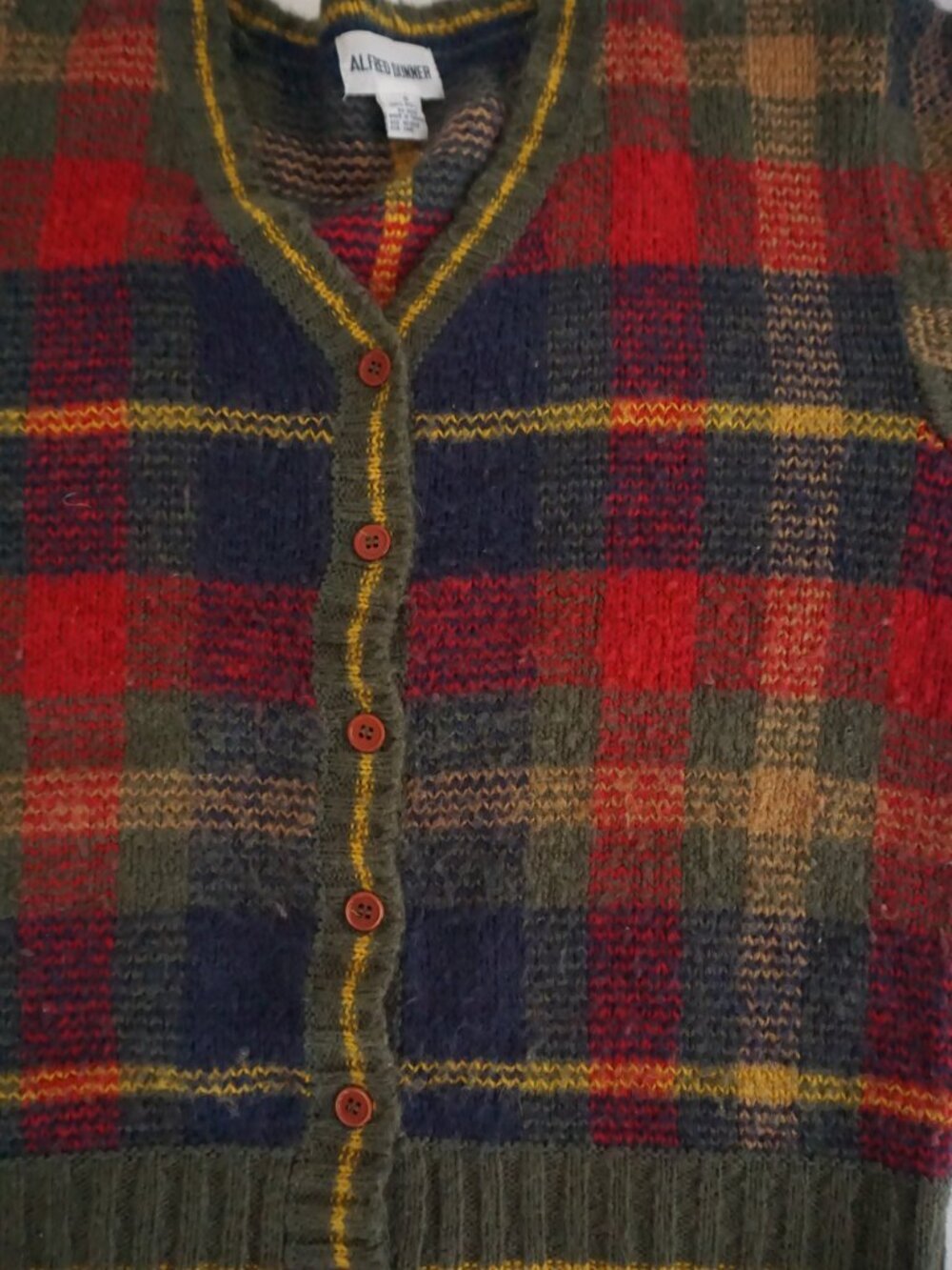 Vintage Alfred Dunner Red Navy Tartan Button Front Grandpa Cardigan S - Picture 6 of 9